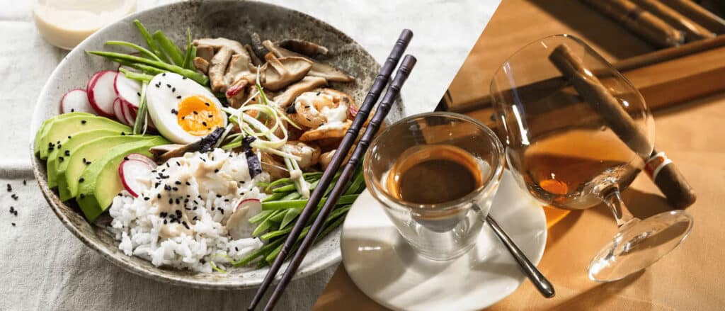 Healthy meal and coffee to support teeth whitening results after treatment - Brightside Dental