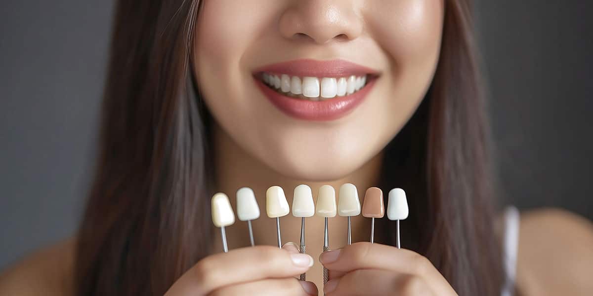 Woman holding veneers.