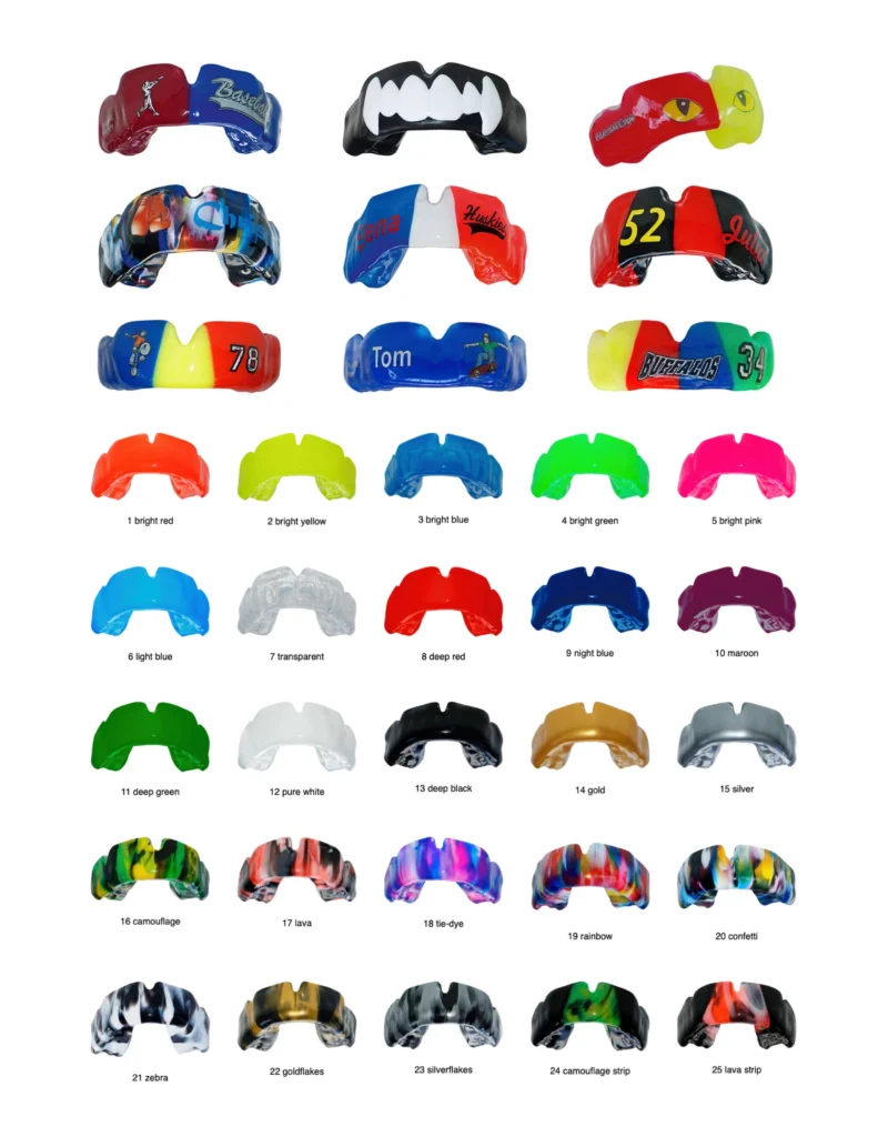 Customised Sport Mouthguards in different colours and name labels