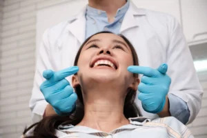 Woman getting composite veneers at Brightside Dental in Singapore.